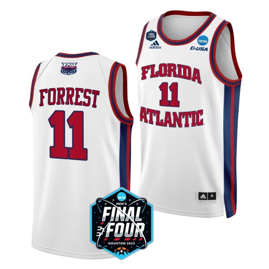 fau owls michael forrest 2023 ncaa final four mens basketball white jersey scaled