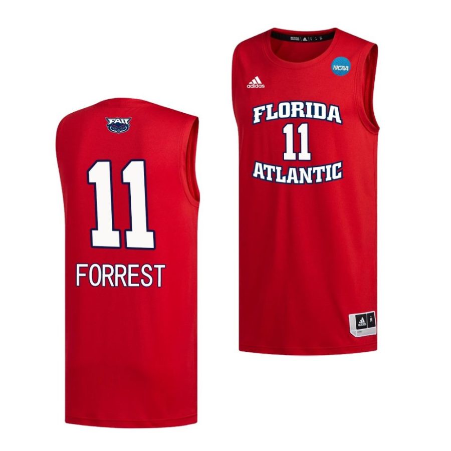 fau owls michael forrest 2023 ncaa march madness mens basketball red jersey scaled