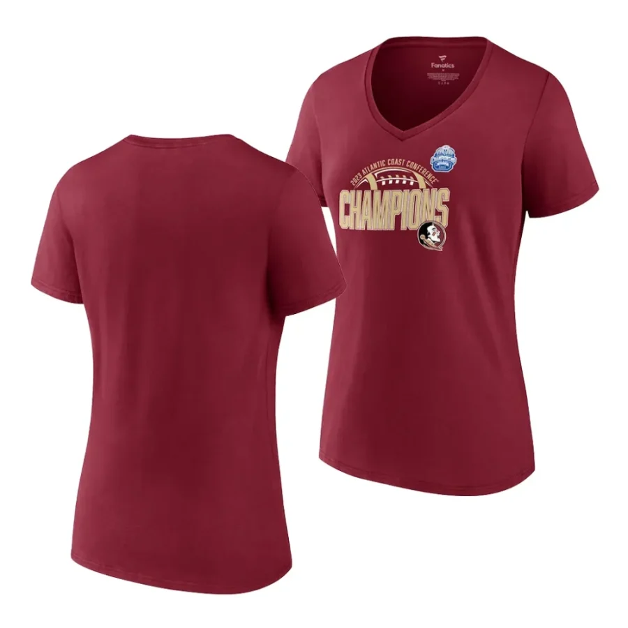 florida state seminoles garnet 2023 acc football conference champions v neck women t shirt scaled