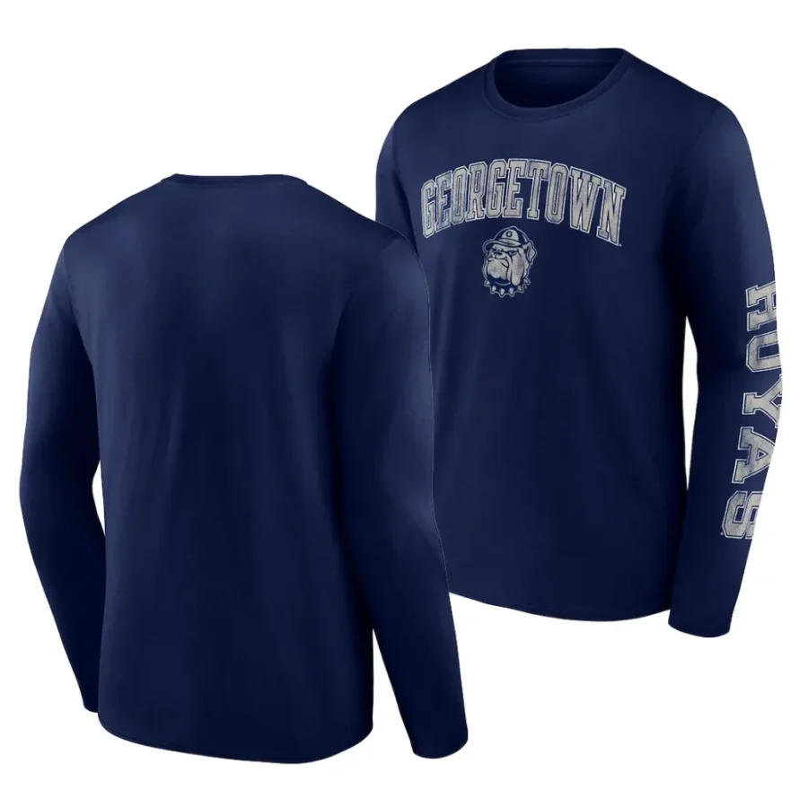 georgetown hoyas navy distressed arch over logo long sleeve men t shirt scaled