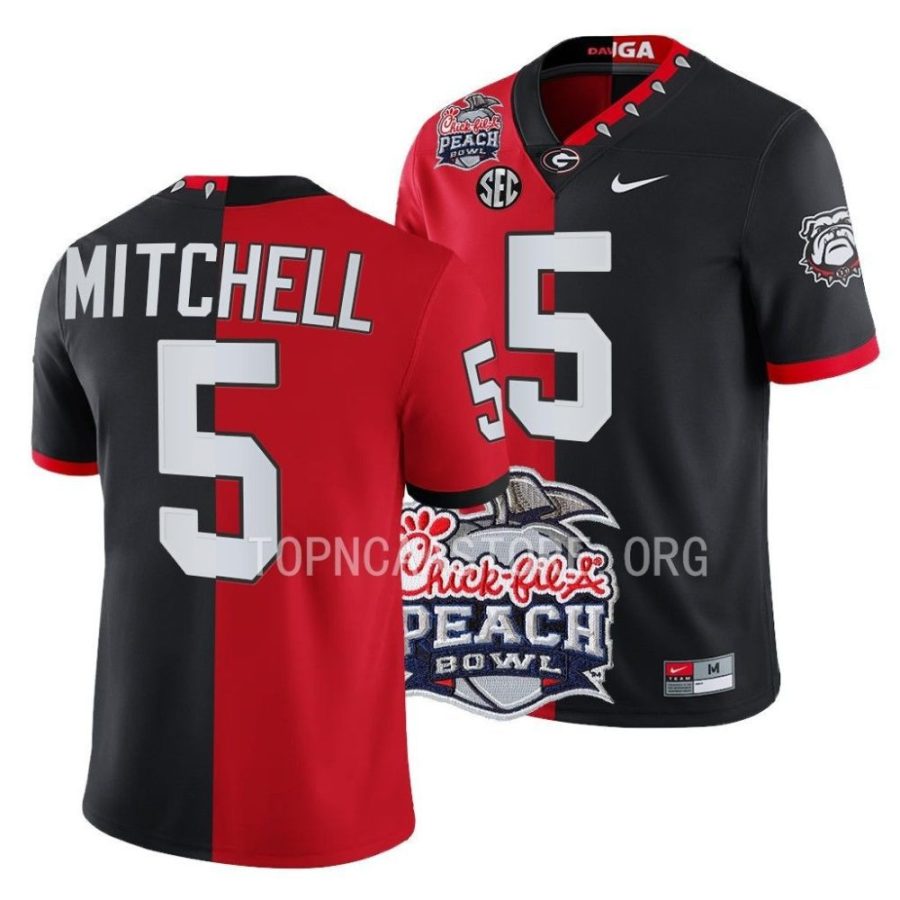 georgia bulldogs adonai mitchell red black 2022 peach bowl split jersey scaled