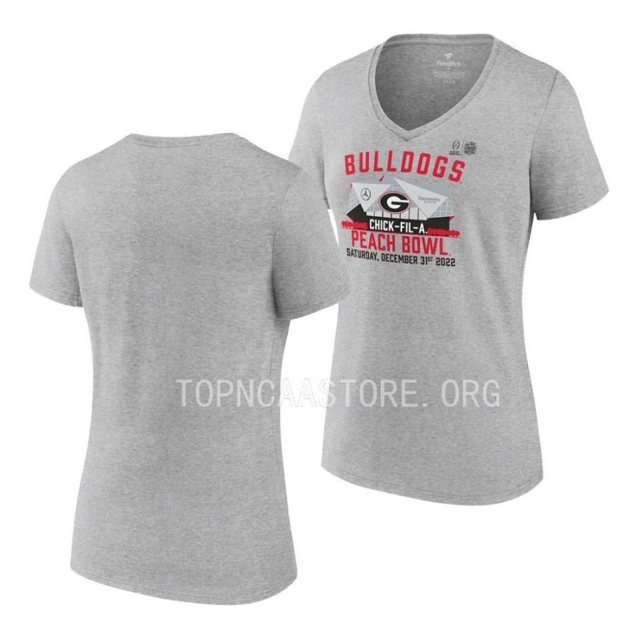 georgia bulldogs gray college football playoff 2022 peach bowl v neckgameday stadium women t shirt scaled