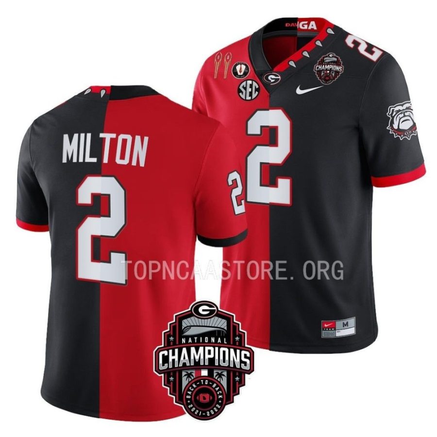 georgia bulldogs kendall milton red black back to back 2x national champions split jersey scaled