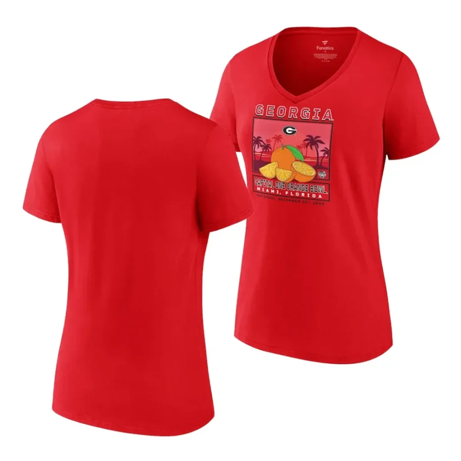 georgia bulldogs red 2023 orange bowl v neck women t shirt scaled