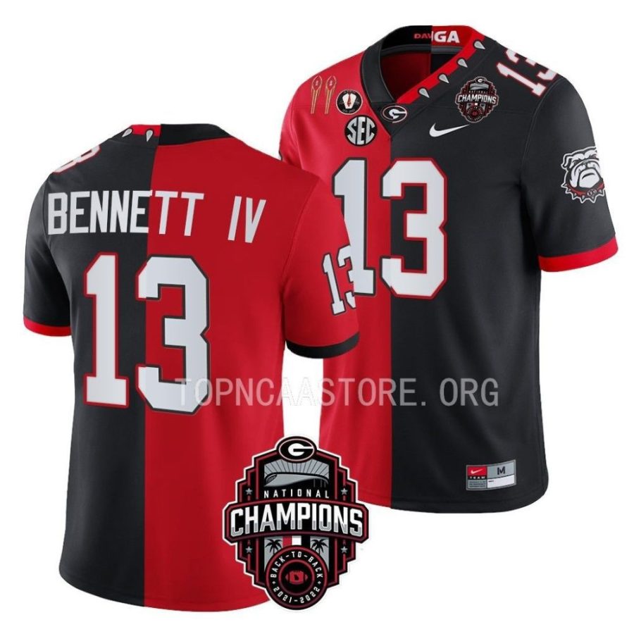 georgia bulldogs stetson bennett red black back to back 2x national champions split jersey scaled