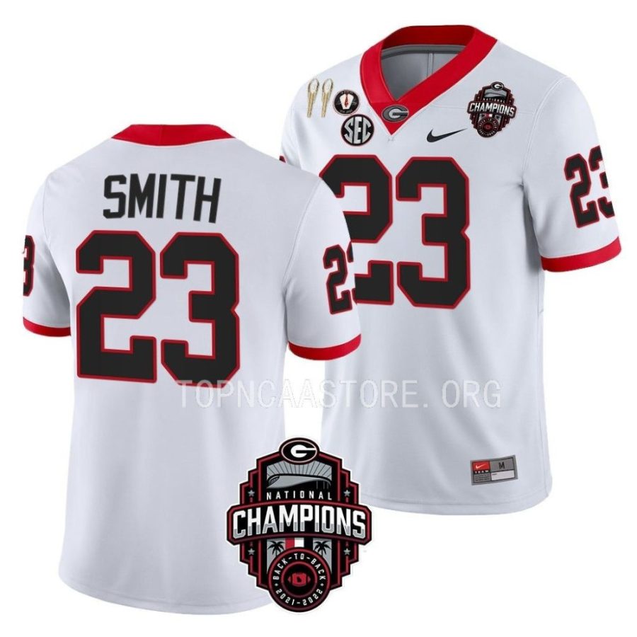 georgia bulldogs tykee smith white back to back national champions cfbplayoff 2023 jersey scaled