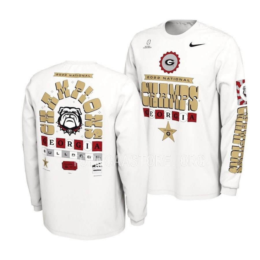 georgia bulldogs white cfbplayoff 2022 national champions celebrationlong sleeve men t shirt scaled