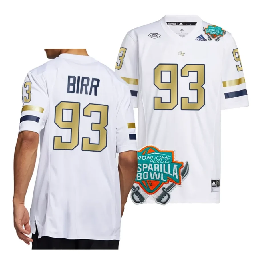 georgia tech yellow jackets aidan birr white 2023 gasparilla bowl football jersey scaled