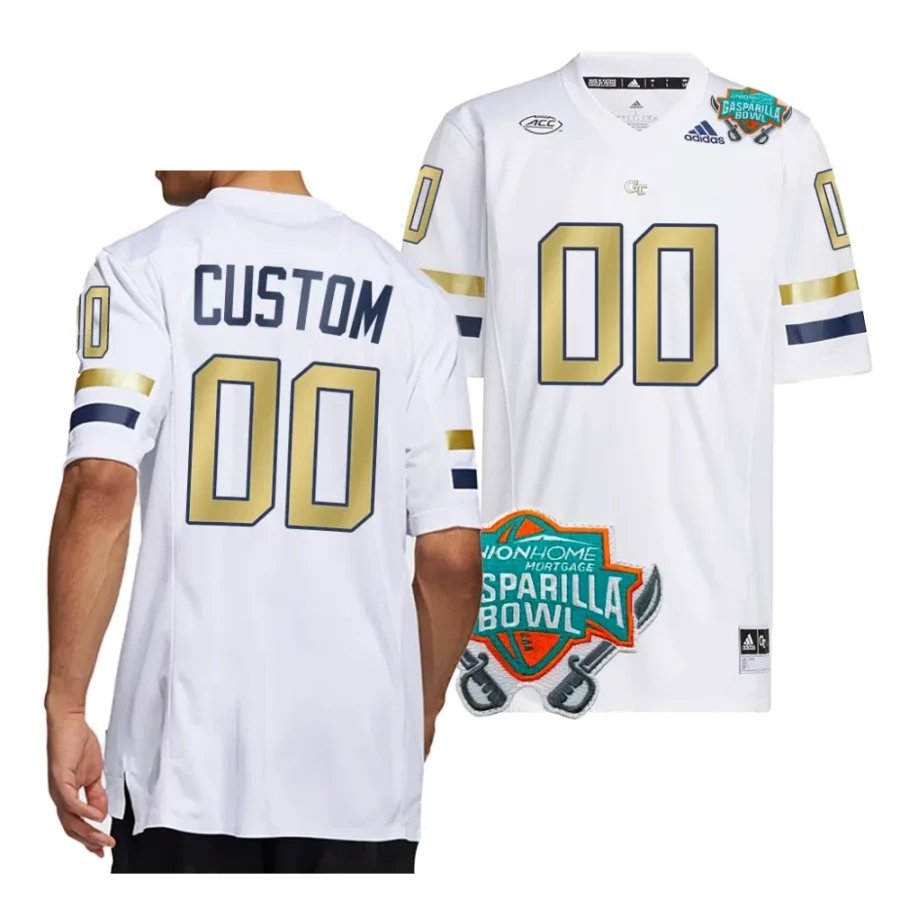 georgia tech yellow jackets custom white 2023 gasparilla bowl football jersey scaled