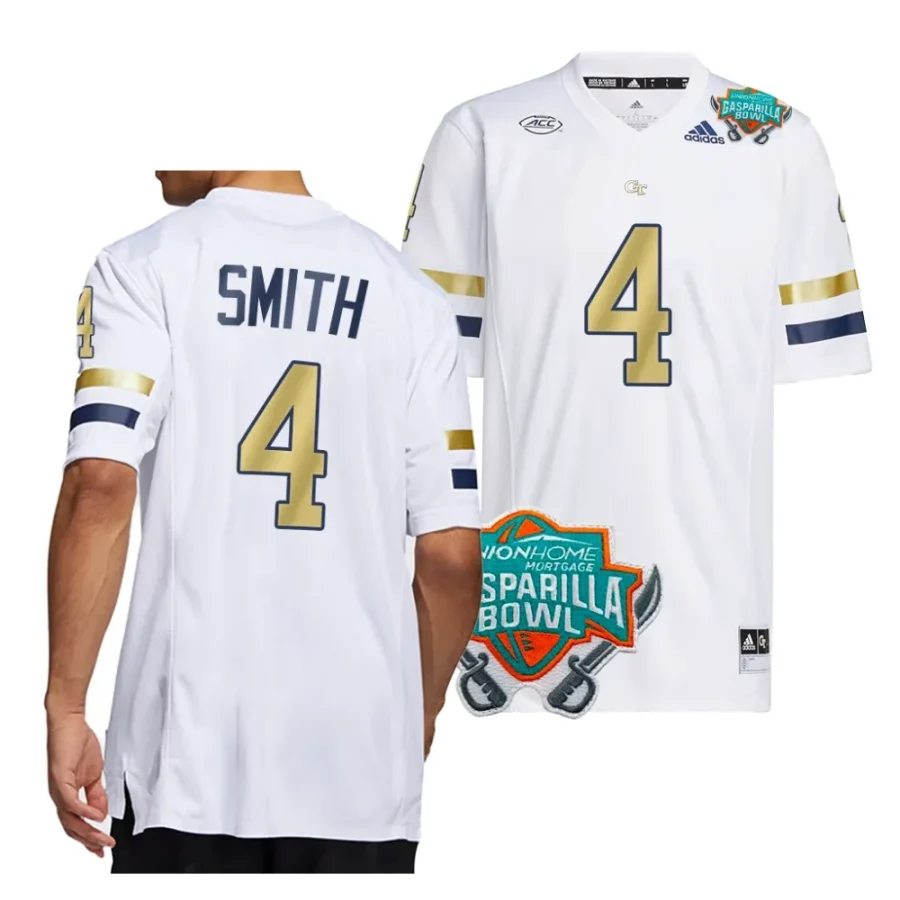 georgia tech yellow jackets dontae smith white 2023 gasparilla bowl football jersey scaled