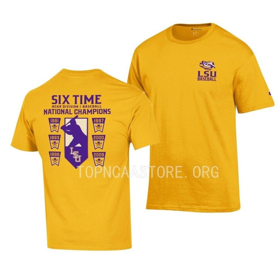 gold six time baseball national champions lsu tigers men shirt scaled