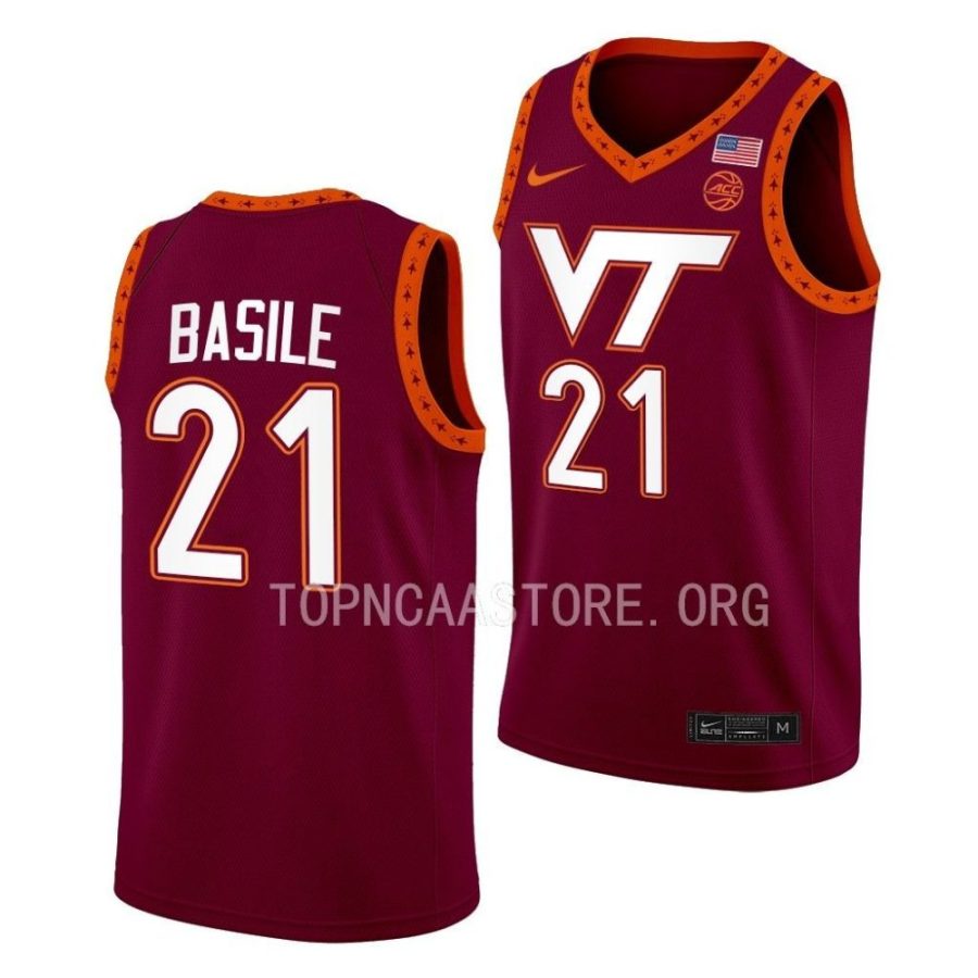 grant basile virginia tech hokies 2022 23swingman basketball maroon jersey scaled