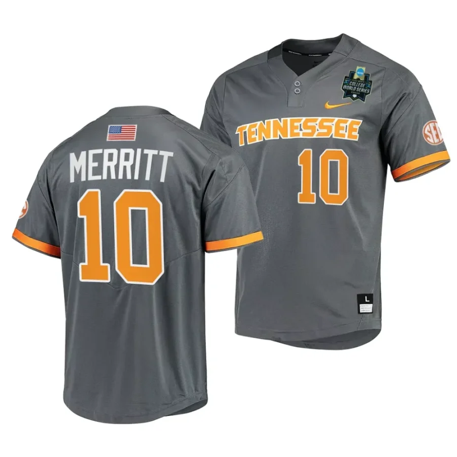 griffin merritt tennessee volunteers gray2023 ncaa baseball college world series menomaha 8 jersey scaled