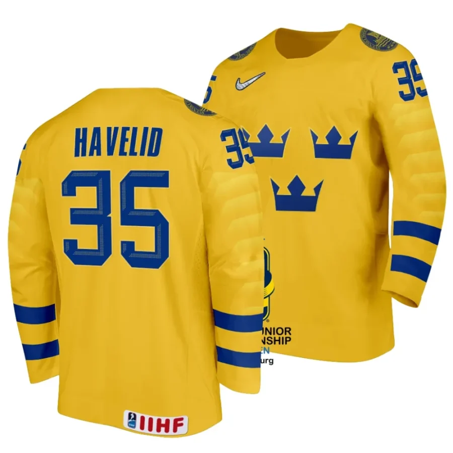 hugo havelid yellow 2024 iihf world junior championship sweden jersey scaled