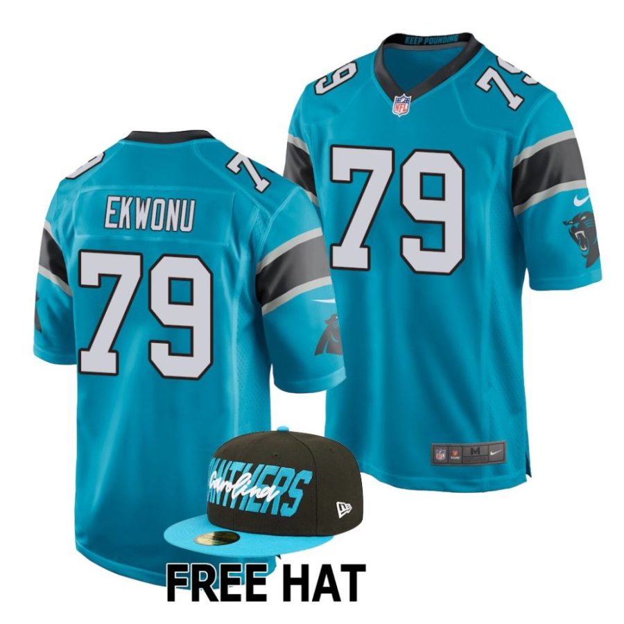 ikem ekwonu carolina panthers 2022 nfl draft game men blue jersey scaled