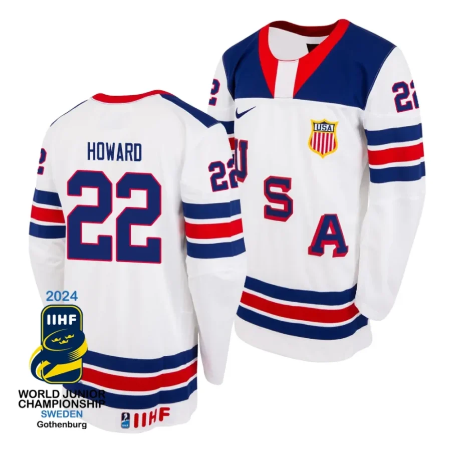 isaac howard white 2024 iihf world junior champions usa jersey scaled