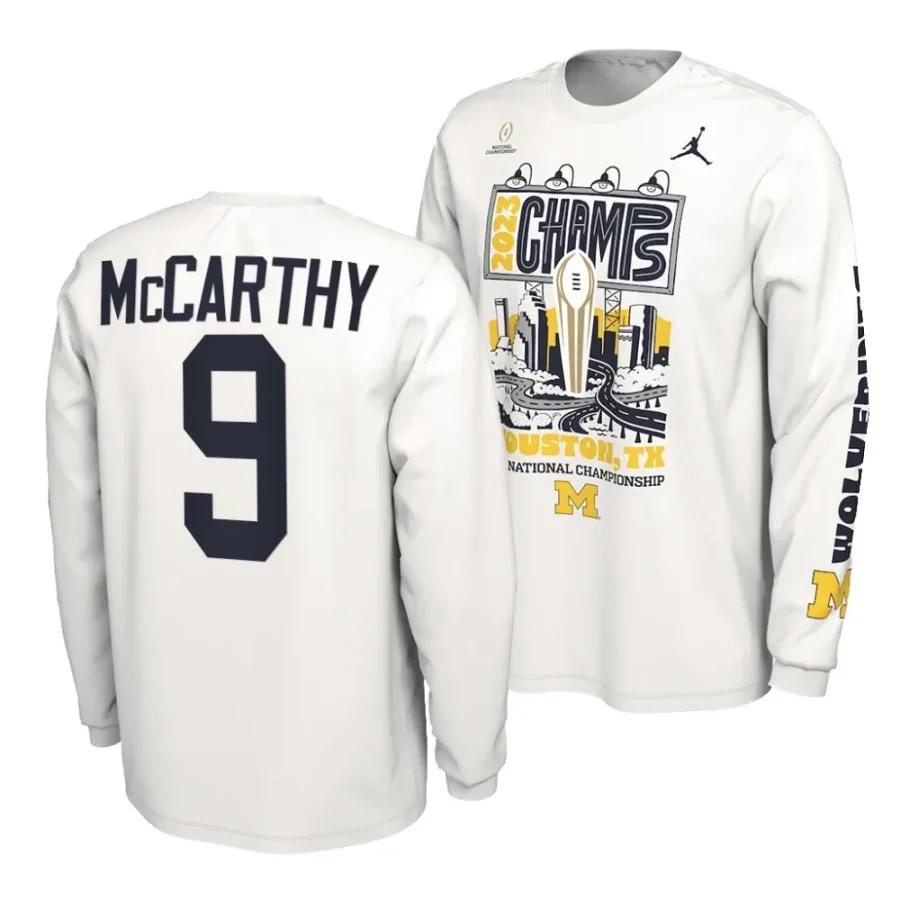 j.j. mccarthy long sleeve cfbplayoff 2023 national champions white t shirts scaled