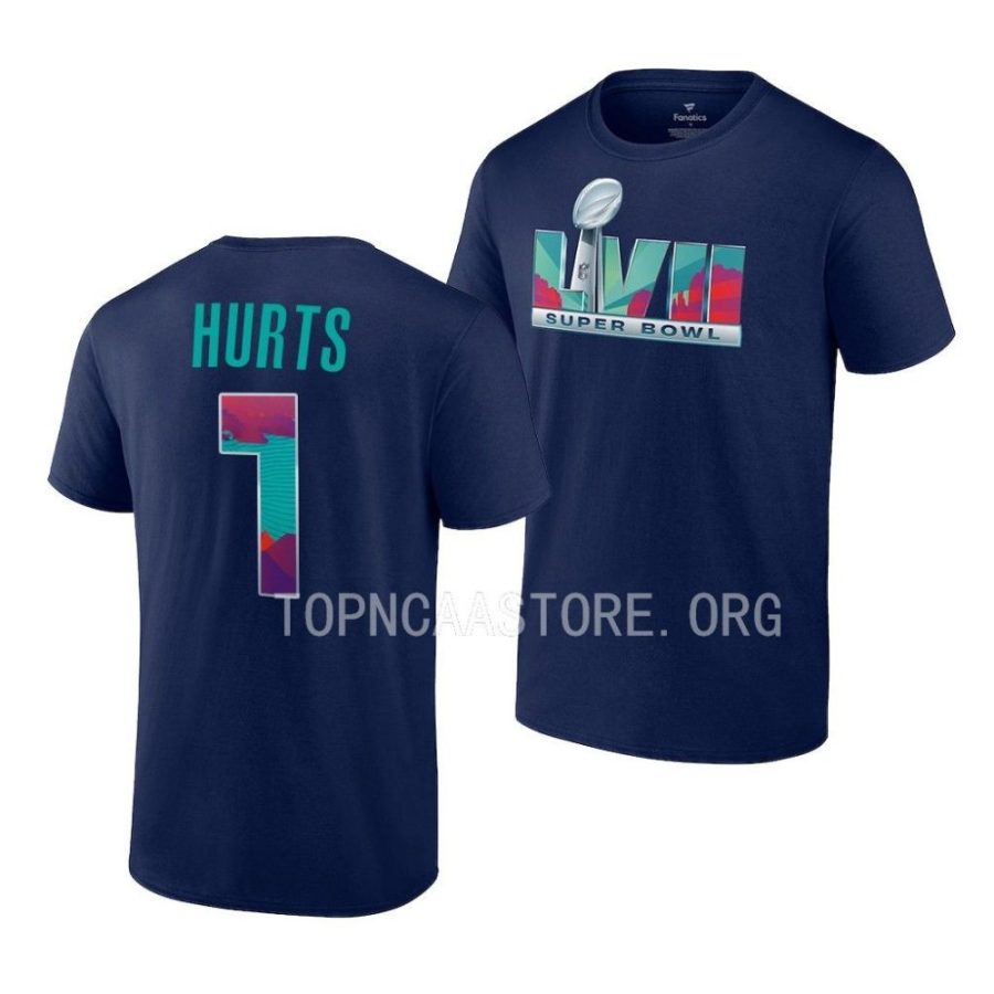 jalen hurts 2023 sb logo super bowl lvii navy t shirts scaled