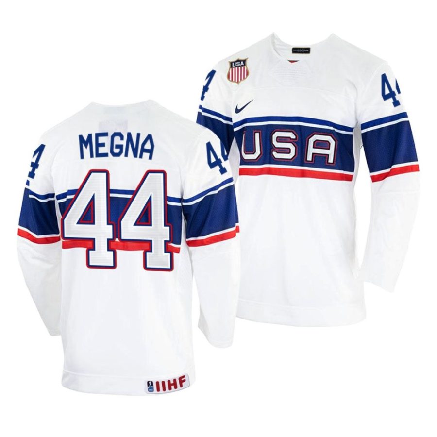 jaycob megna white 2022 iihf world championship usa home jersey scaled