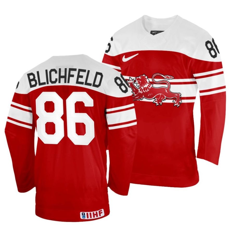 joachim blichfeld away 2022 iihf world championship red jersey scaled