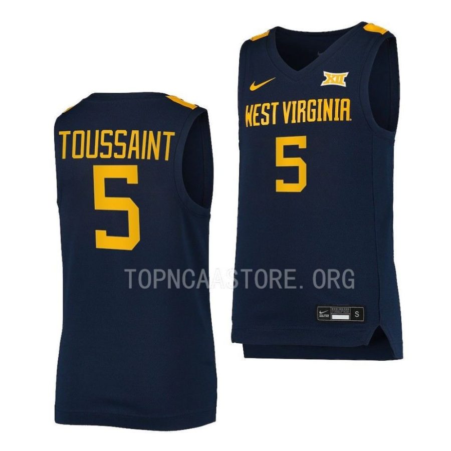 joe toussaint west virginia mountaineers college basketball 2022 23 replica jersey scaled