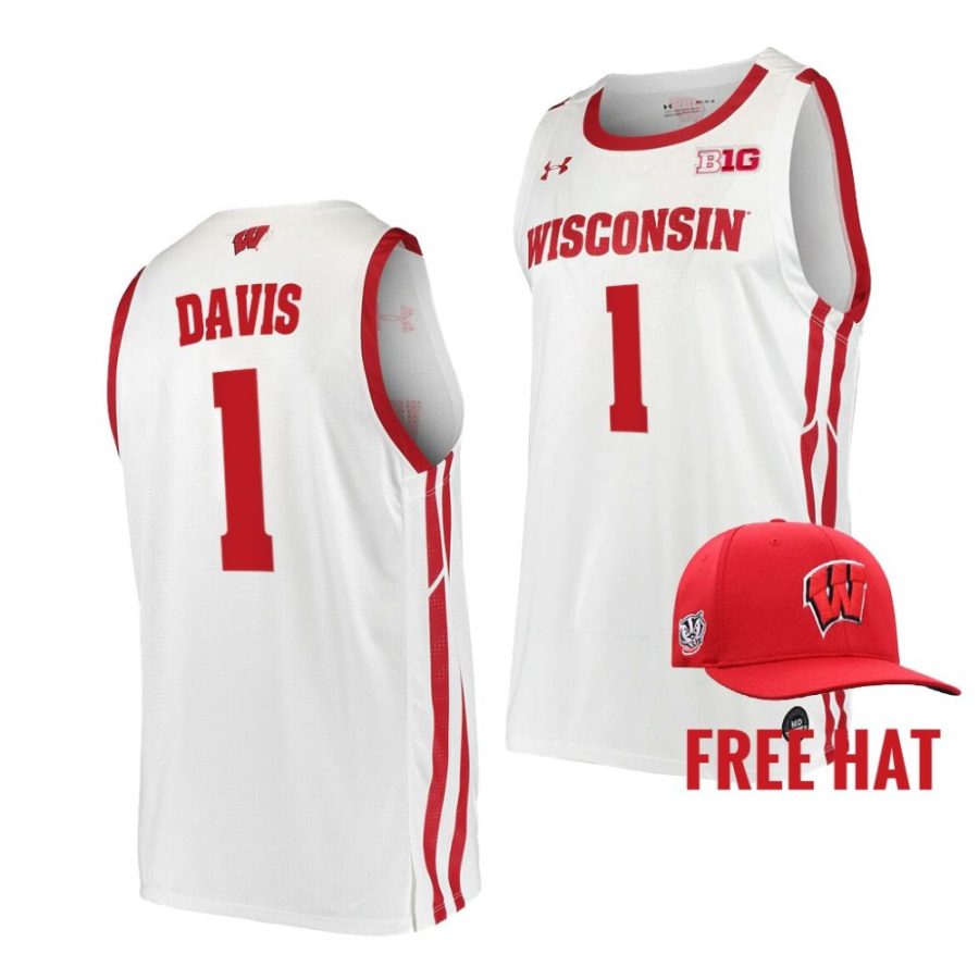johnny davis white college basketball wisconsin badgers jersey 1 scaled