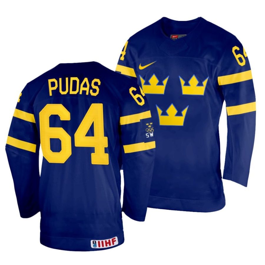 jonathan pudas navy 2022 iihf world championship sweden away jersey scaled