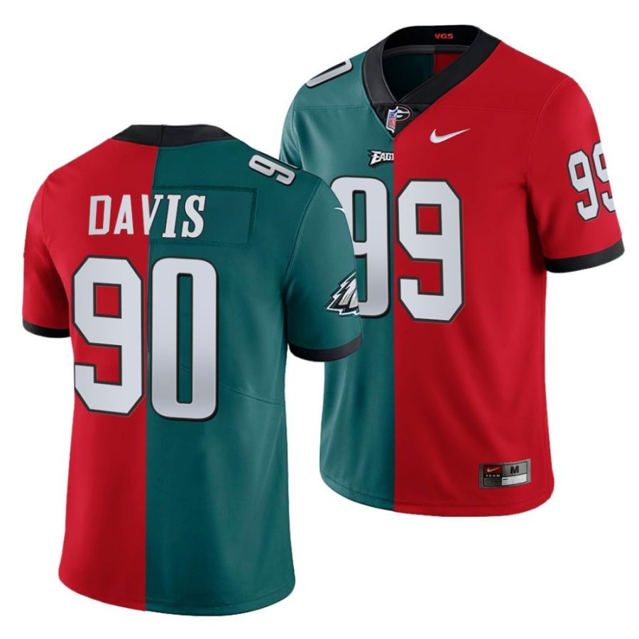 jordan davis teal red 2022 nfl draft eagles x bulldogs jersey scaled