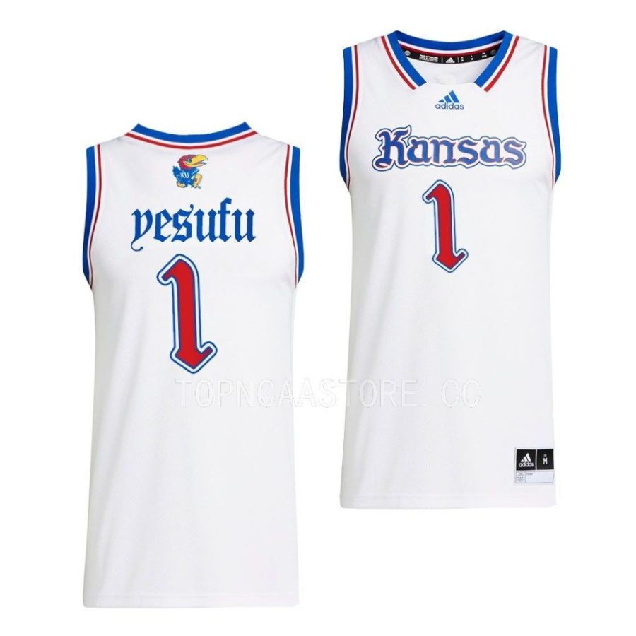 joseph yesufu kansas jayhawks 2022 23swingman basketball white jersey scaled