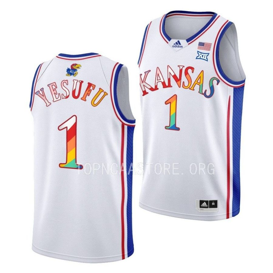 joseph yesufu kansas jayhawks 2023 pride basketballwhite jersey scaled