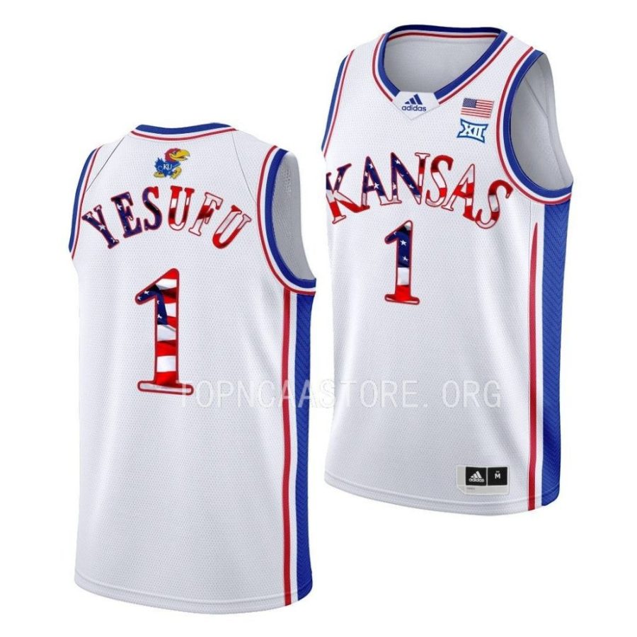 joseph yesufu white 2023 stars and stripes kansas jayhawksbasketball jersey scaled