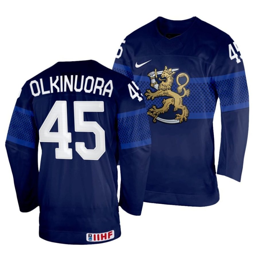 juho olkinuora navy 2022 iihf world championship finland away jersey scaled