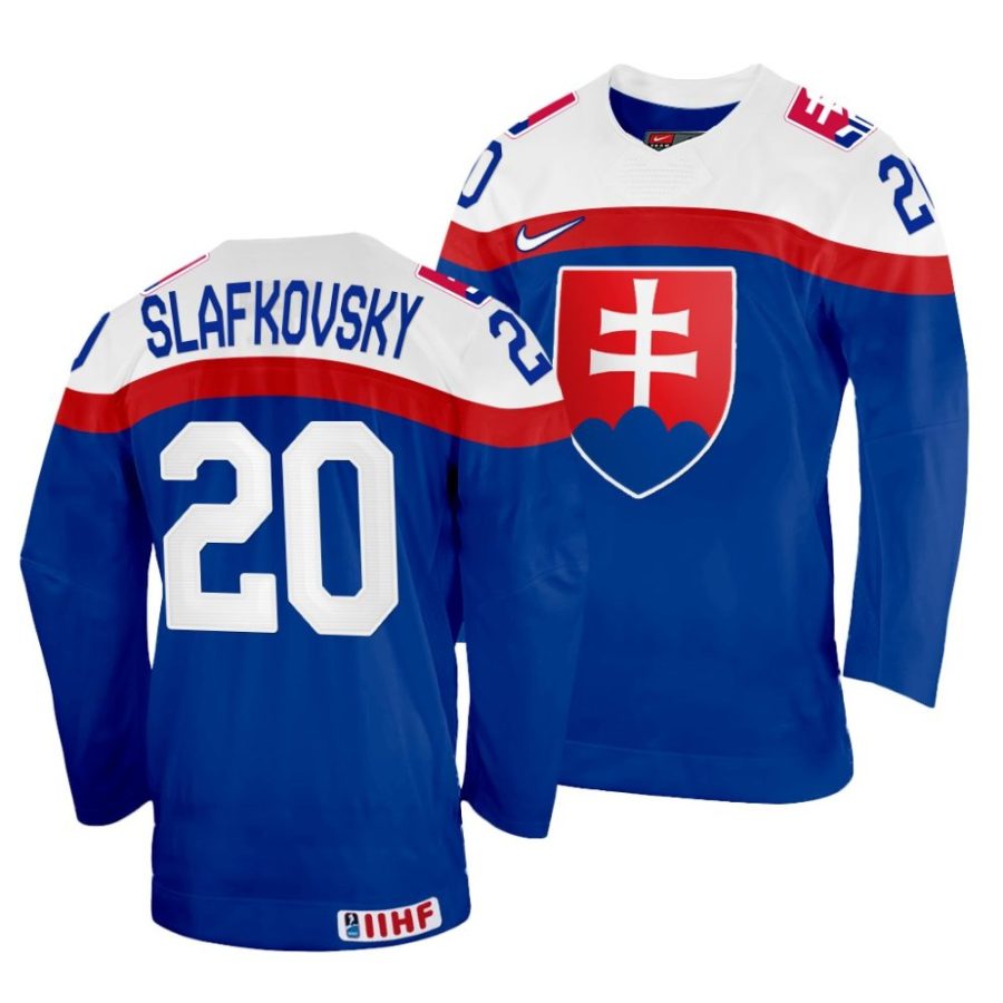 juraj slafkovsky away 2022 iihf world championship blue jersey scaled