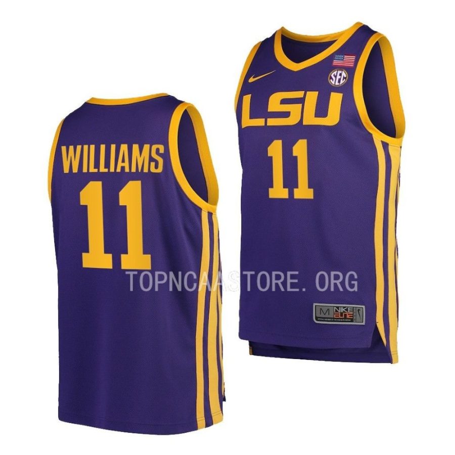 justice williams lsu tigers 2022 23college basketball replicapurple jersey scaled