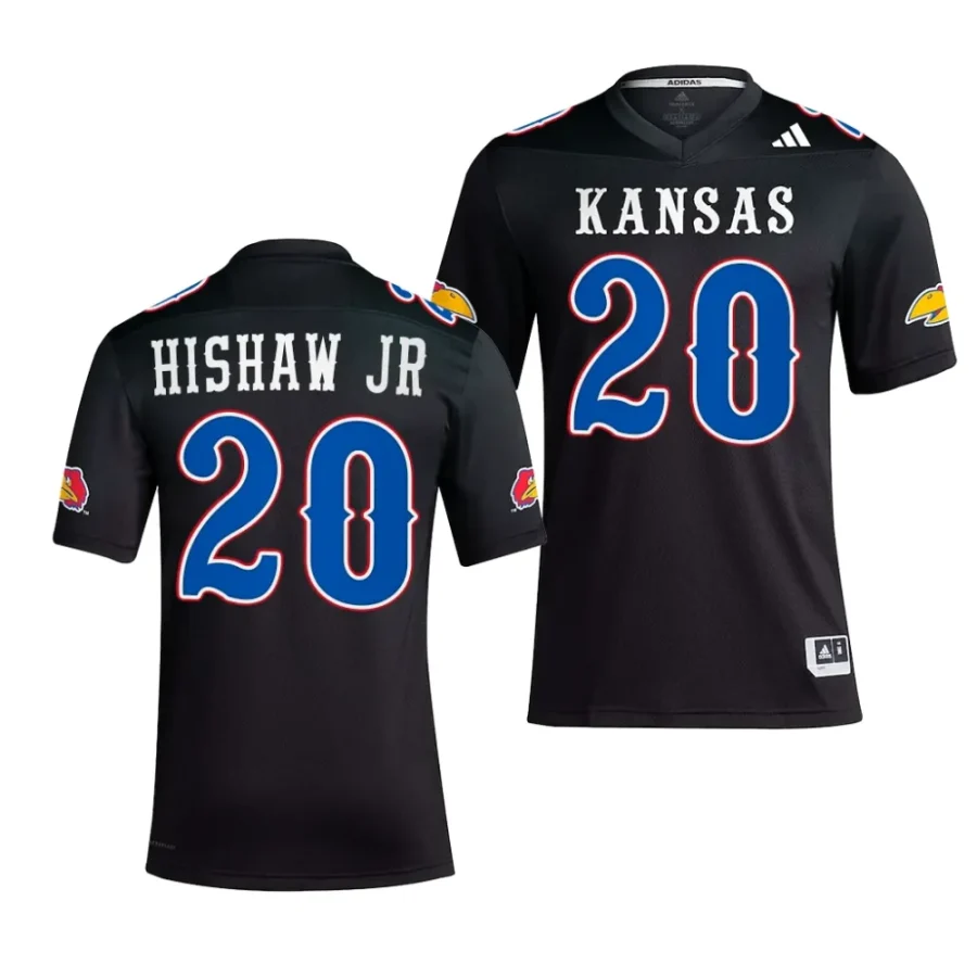 kansas jayhawks daniel hishaw jr. black 2023alternate football replica jersey scaled