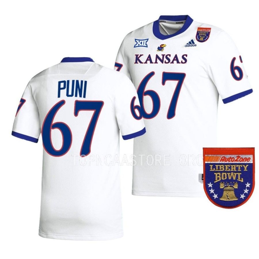 kansas jayhawks dominick puni white 2022 liberty bowl college football jersey scaled