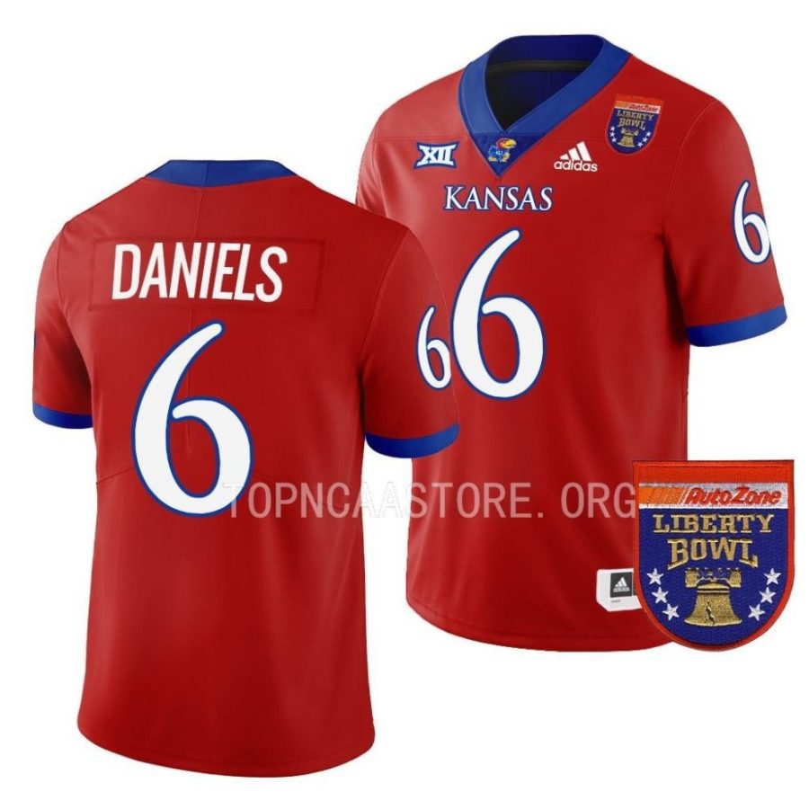 kansas jayhawks jalon daniels red 2022 liberty bowl college football jersey scaled