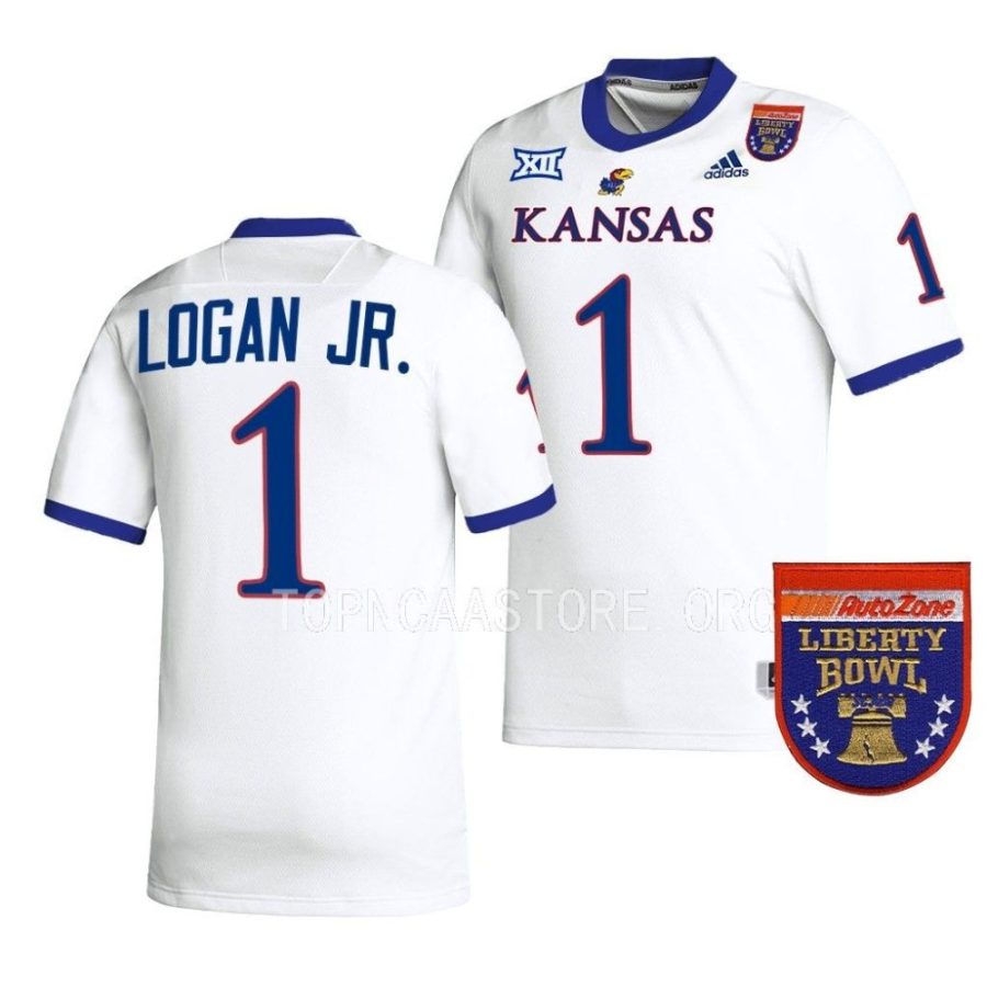 kansas jayhawks kenny logan jr. white 2022 liberty bowl college football jersey scaled