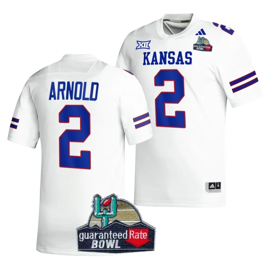 kansas jayhawks lawrence arnold white 2023 guaranteed rate bowl champs football jersey scaled