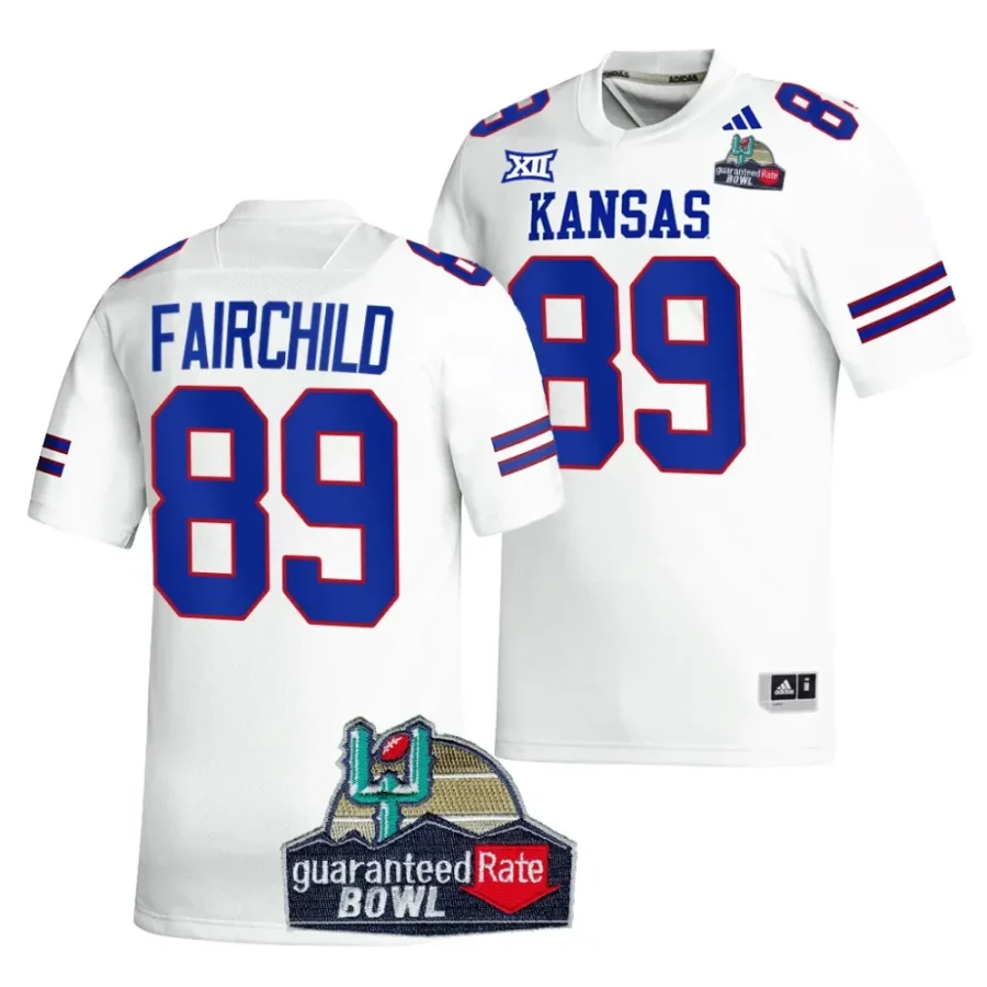 kansas jayhawks mason fairchild white 2023 guaranteed rate bowl champs football jersey scaled