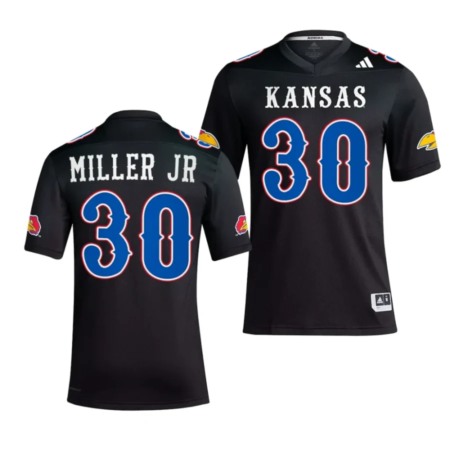 kansas jayhawks rich miller jr. black 2023alternate football replica jersey scaled