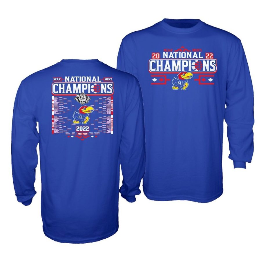 kansas jayhawks royal 2022 ncaa national champions bracket long sleeve men t shirt scaled