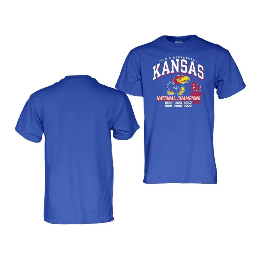 kansas jayhawks royal 6 time ncaa national champions men's basketball men t shirt scaled