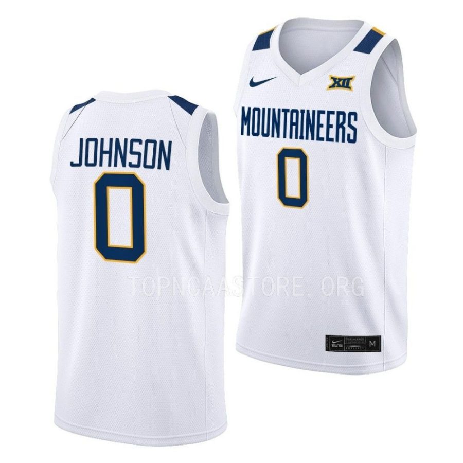 kedrian johnson west virginia mountaineers 2022 23home basketball white jersey scaled