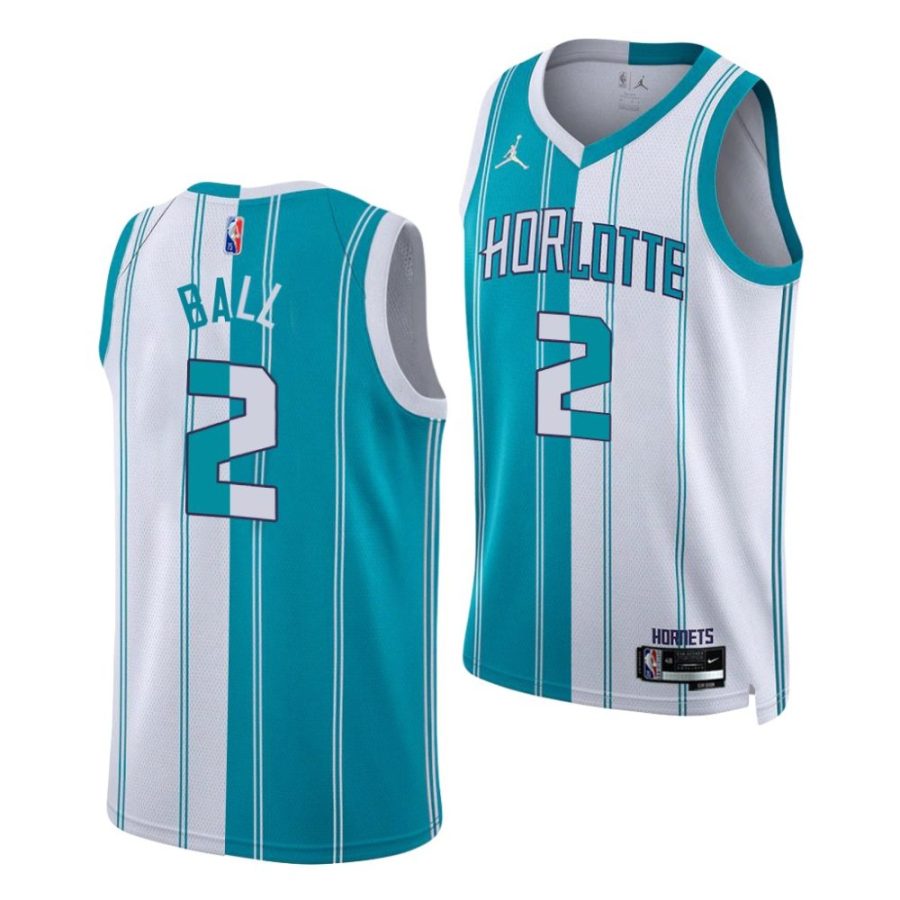 lamelo ball white teal split edition hornets jersey scaled