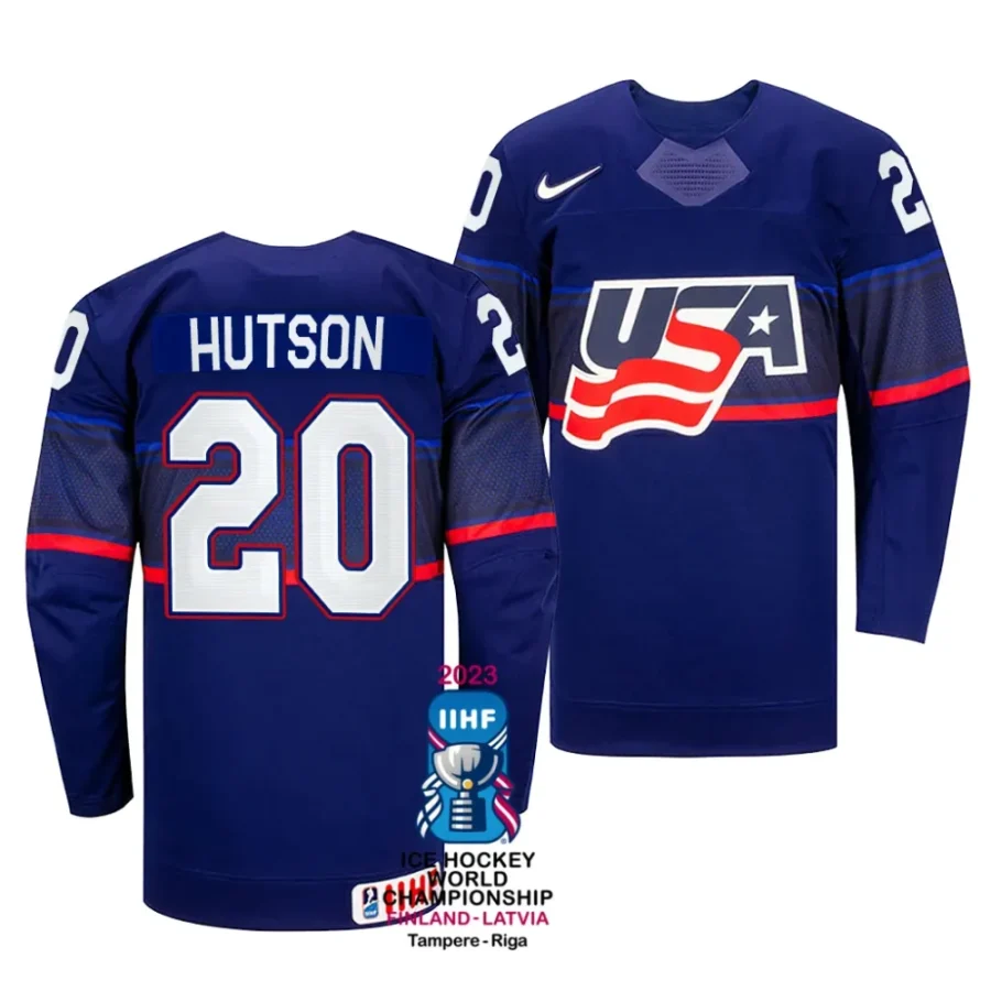 lane hutson away 2023 iihf world championship blue jersey scaled