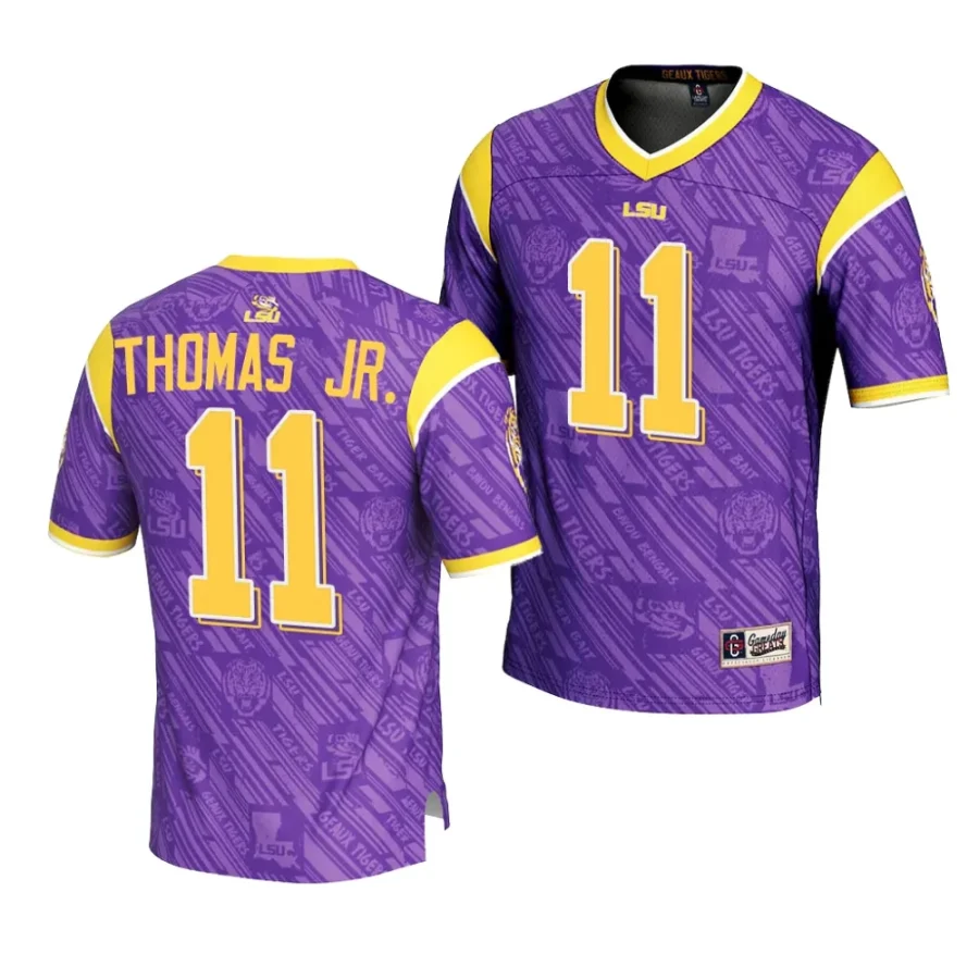 lsu tigers brian thomas jr. purple highlight print football fashion jersey scaled