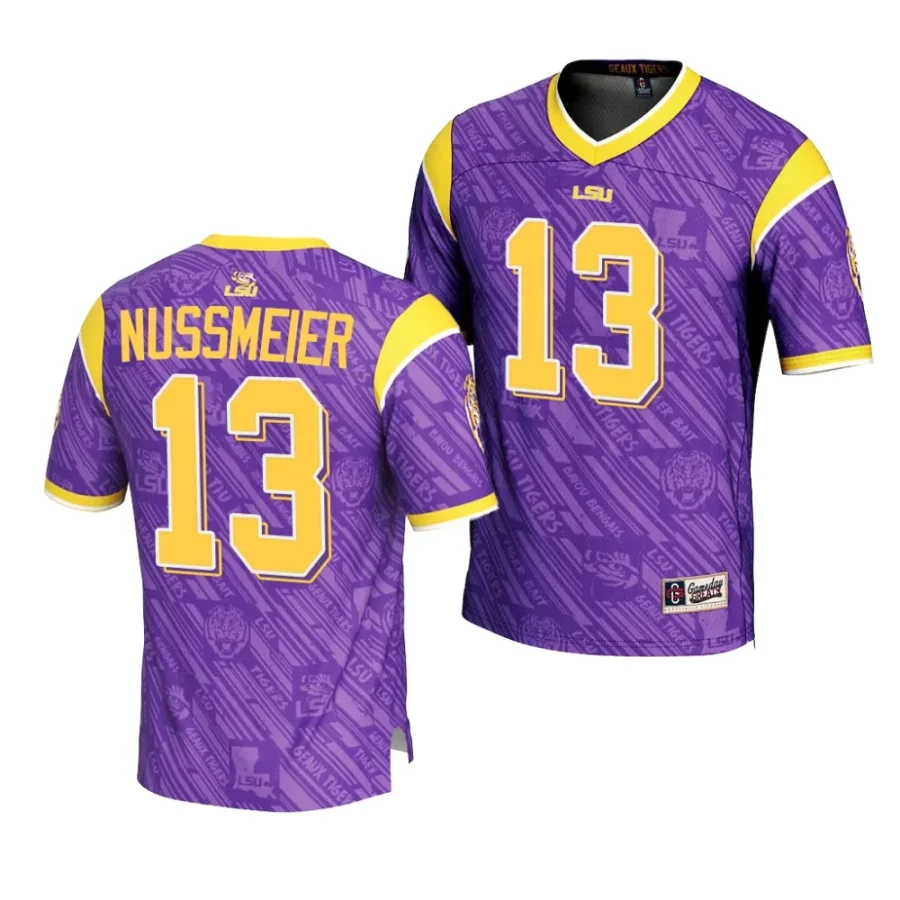 lsu tigers garrett nussmeier purple highlight print football fashion jersey scaled