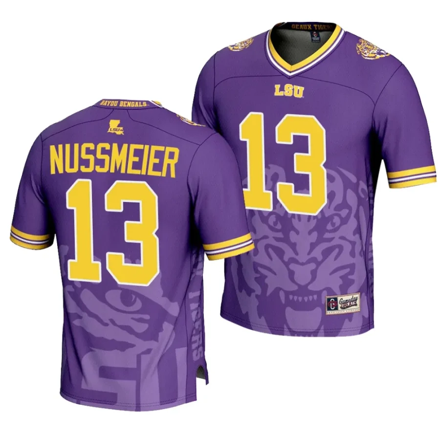 lsu tigers garrett nussmeier purple icon print football fashion jersey scaled