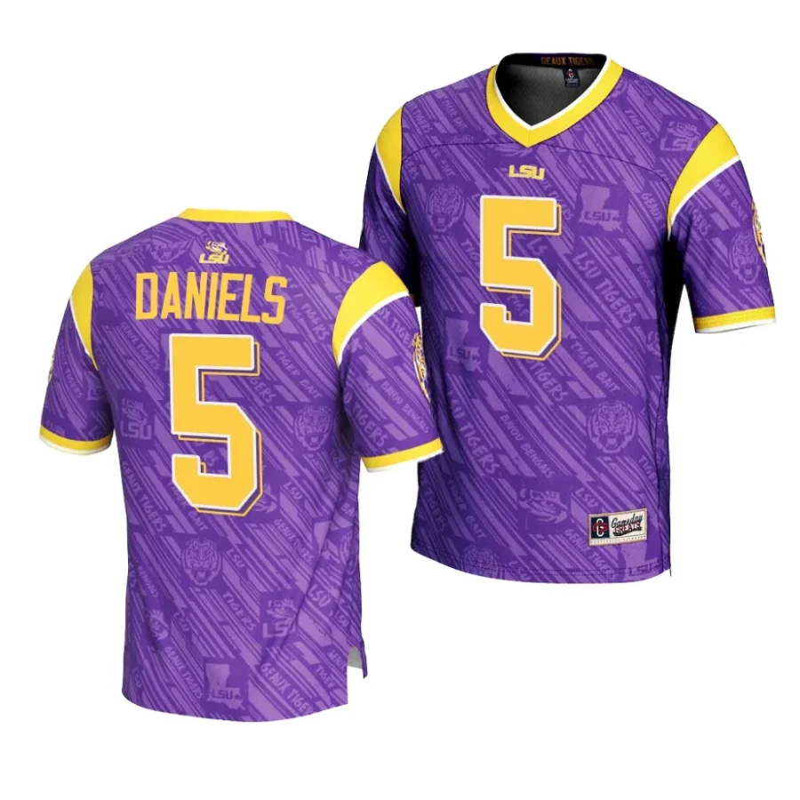 lsu tigers jayden daniels purple highlight print football fashion jersey scaled